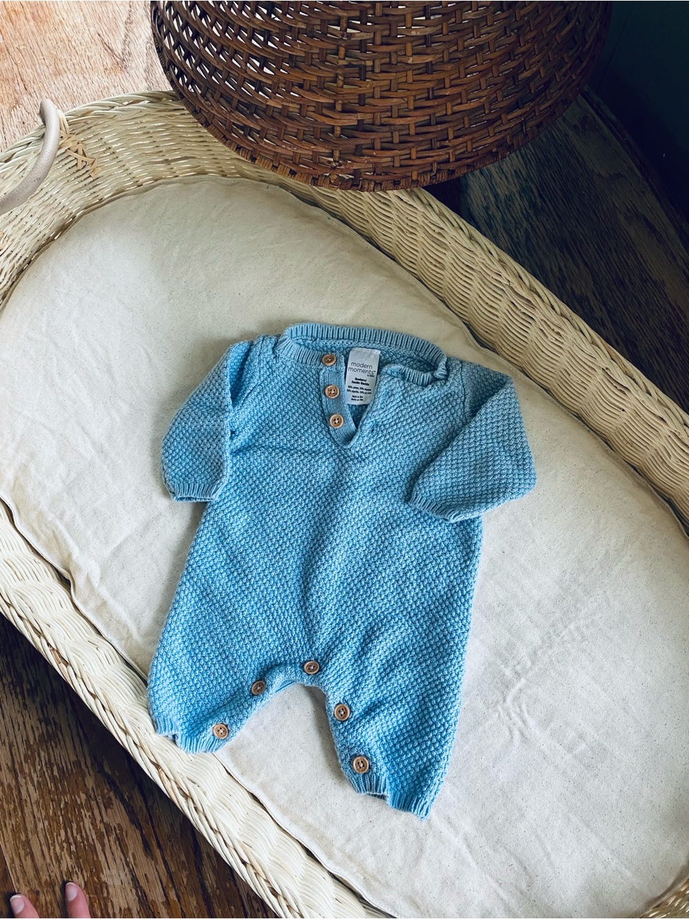Modern moments newborn Blue knit baby sleeper with buttons